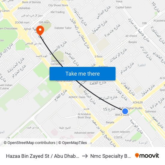 Hazaa Bin Zayed St /  Abu Dhabi Bus Station to Nmc Specialty Building 1 map