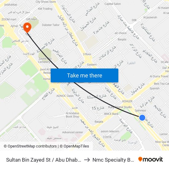 Sultan Bin Zayed St / Abu Dhabi Bus Station to Nmc Specialty Building 1 map