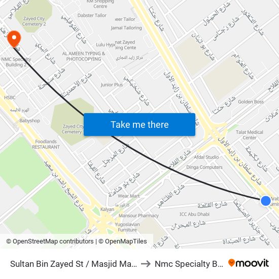 Sultan Bin Zayed St / Masjid Mariam Bint Said to Nmc Specialty Building 1 map