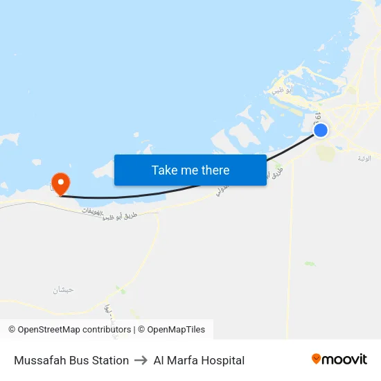 Mussafah Bus Station to Al Marfa Hospital map