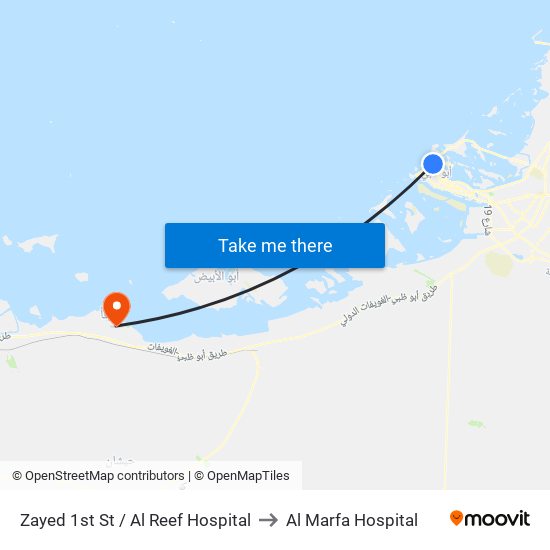 Zayed 1st St / Al Reef Hospital to Al Marfa Hospital map