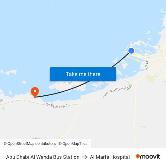 Abu Dhabi Al Wahda Bus Station to Al Marfa Hospital map