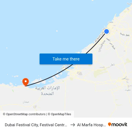 Dubai Festival City, Festival Centre - 01 to Al Marfa Hospital map