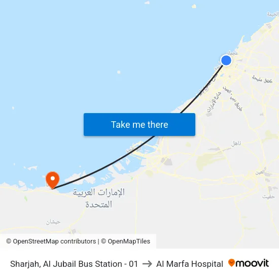 Sharjah, Al Jubail Bus Station - 01 to Al Marfa Hospital map