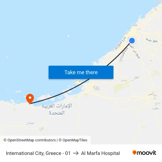 International City, Greece - 01 to Al Marfa Hospital map