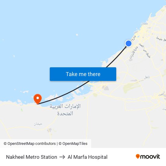 Nakheel Metro Station to Al Marfa Hospital map