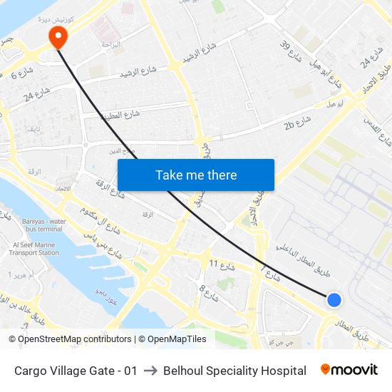 Cargo Village Gate - 01 to Belhoul Speciality Hospital map