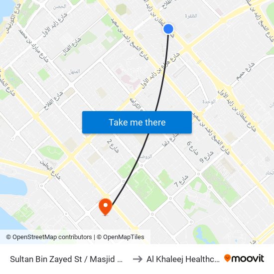 Sultan Bin Zayed St / Masjid Mariam Bint Said to Al Khaleej Healthcare Center map