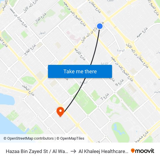 Hazaa Bin Zayed St / Al Wahda Mall to Al Khaleej Healthcare Center map