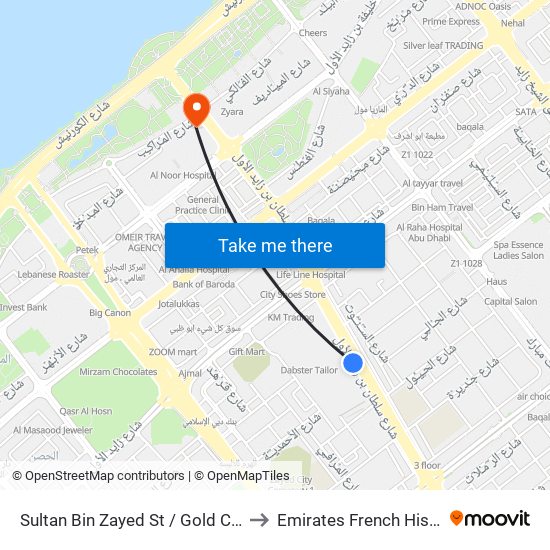 Sultan Bin Zayed St / Gold Center to Emirates French Hispital map