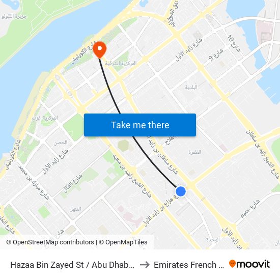 Hazaa Bin Zayed St /  Abu Dhabi Bus Station to Emirates French Hispital map