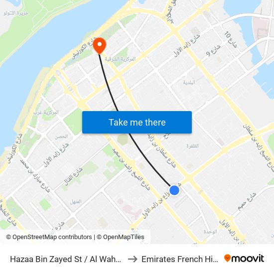 Hazaa Bin Zayed St / Al Wahda Mall to Emirates French Hispital map