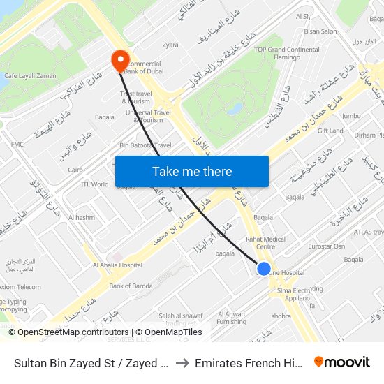 Sultan Bin Zayed St / Zayed 1st St to Emirates French Hispital map