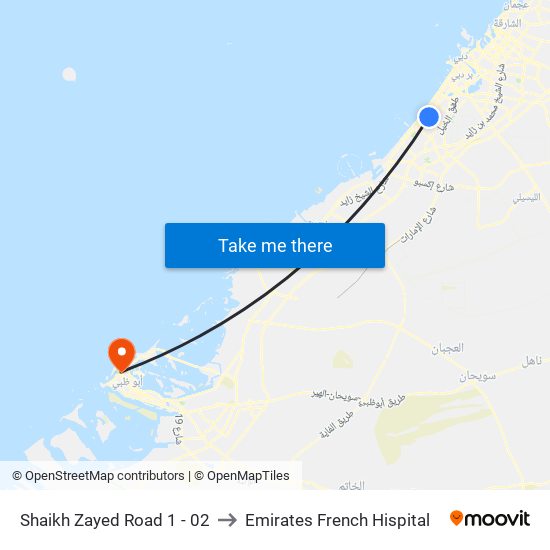 Shaikh Zayed  Road 1 - 02 to Emirates French Hispital map