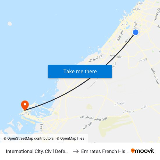 International City, Civil Defence - 2 to Emirates French Hispital map