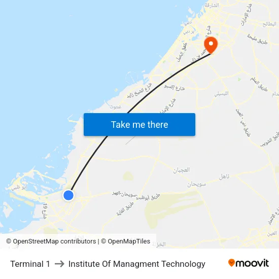 Terminal 1 to Institute Of Managment Technology map