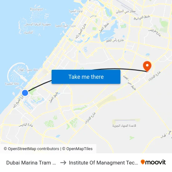 Dubai Marina Tram Station to Institute Of Managment Technology map
