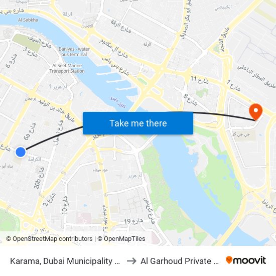 Karama, Dubai Municipality Center - 02 to Al Garhoud Private Hospital map