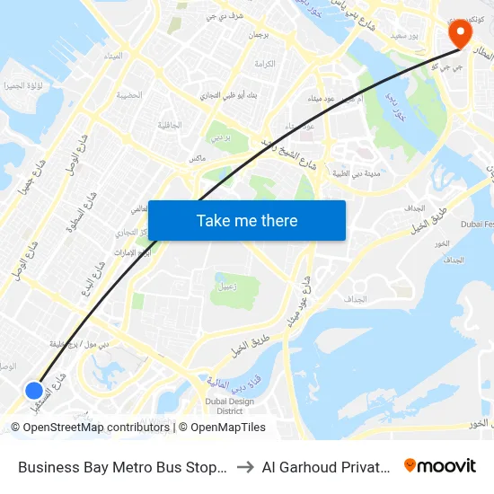 Business Bay Metro Bus Stop Landside - 01 to Al Garhoud Private Hospital map