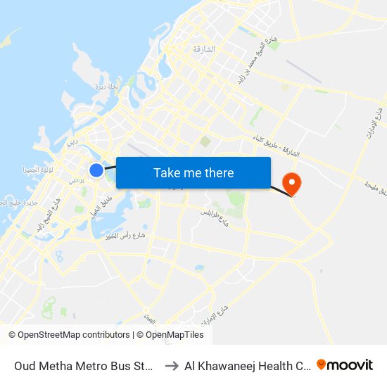 Oud Metha Metro Bus Stop - 01 to Al Khawaneej Health Centre map