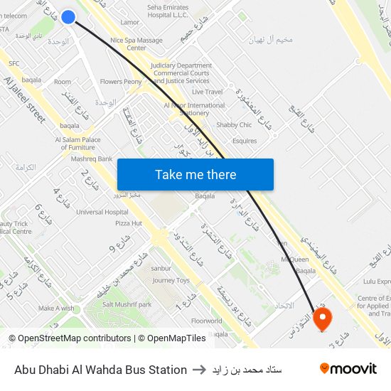 Abu Dhabi Al Wahda Bus Station to ستاد محمد بن زايد map