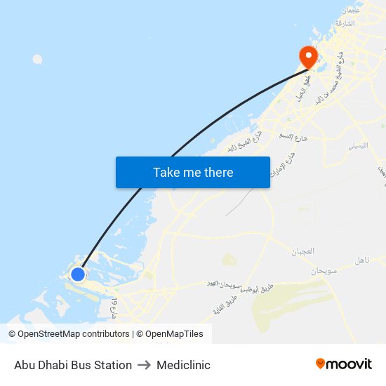 Abu Dhabi Bus Station to Mediclinic map