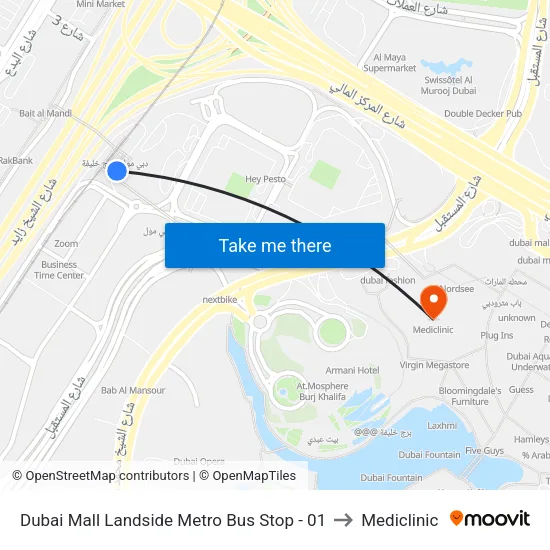 Dubai Mall Landside Metro Bus Stop - 01 to Mediclinic map