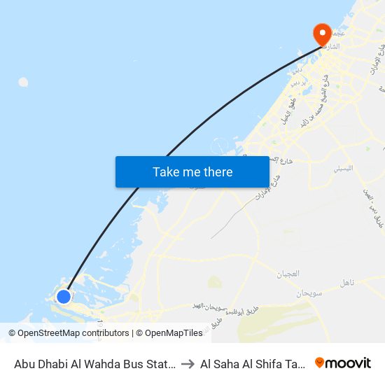 Abu Dhabi Al Wahda Bus Station to Al Saha Al Shifa Tatim map