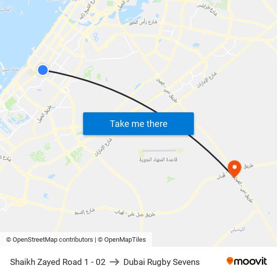 Shaikh Zayed  Road 1 - 02 to Dubai Rugby Sevens map