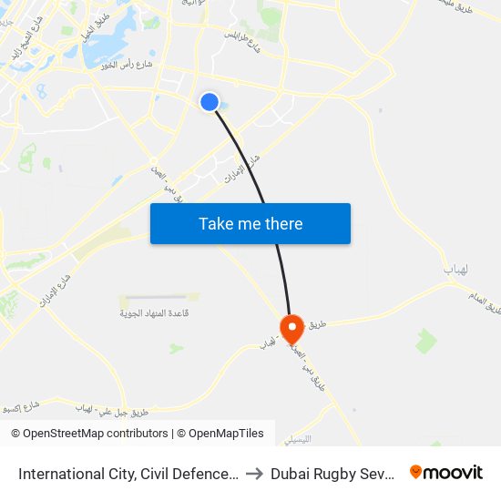 International City, Civil Defence - 2 to Dubai Rugby Sevens map