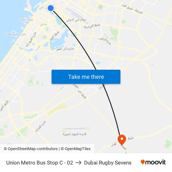 Union Metro Bus Stop C - 02 to Dubai Rugby Sevens map