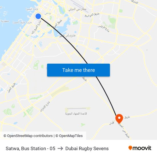 Satwa, Bus Station - 05 to Dubai Rugby Sevens map