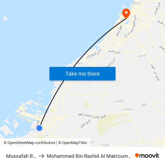 Mussafah Bus Station to Mohammed Bin Rashid Al Maktoum Academic Medical Center map