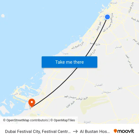Dubai Festival City, Festival Centre - 01 to Al Bustan Hospital map