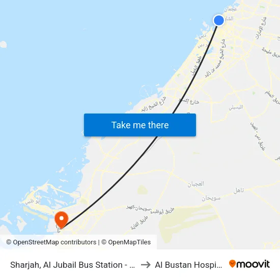 Sharjah, Al Jubail Bus Station - 02 to Al Bustan Hospital map