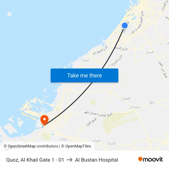 Quoz, Al Khail Gate 1 - 01 to Al Bustan Hospital map