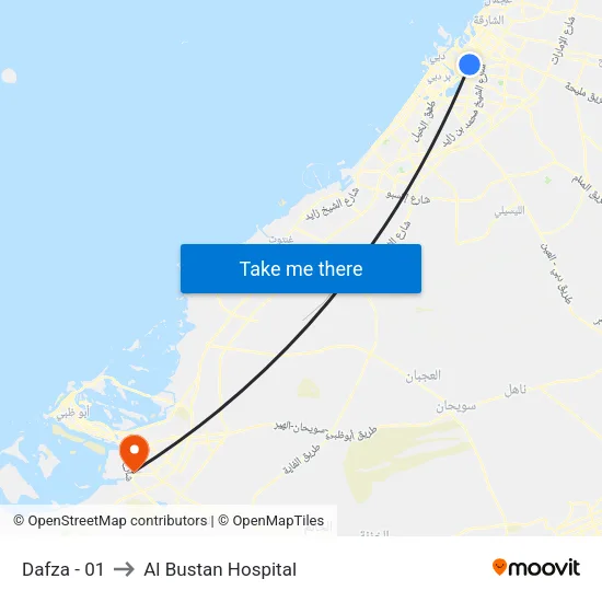 Dafza - 01 to Al Bustan Hospital map