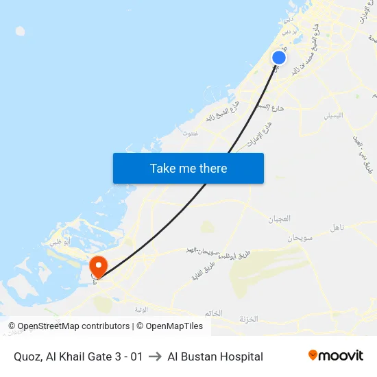 Quoz, Al Khail Gate 3 - 01 to Al Bustan Hospital map