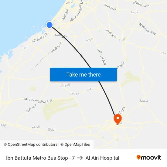 Ibn Battuta  Metro Bus Stop - 7 to Al Ain Hospital map