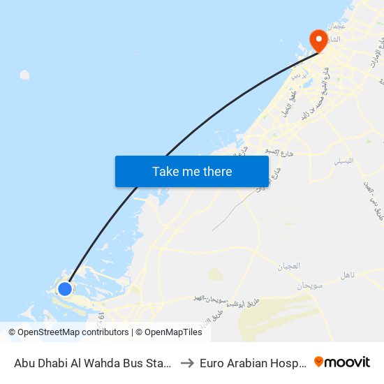 Abu Dhabi Al Wahda Bus Station to Euro Arabian Hospital map