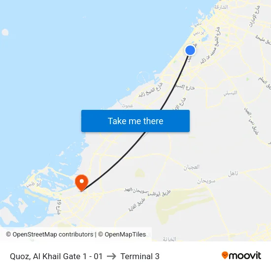 Quoz, Al Khail Gate 1 - 01 to Terminal 3 map