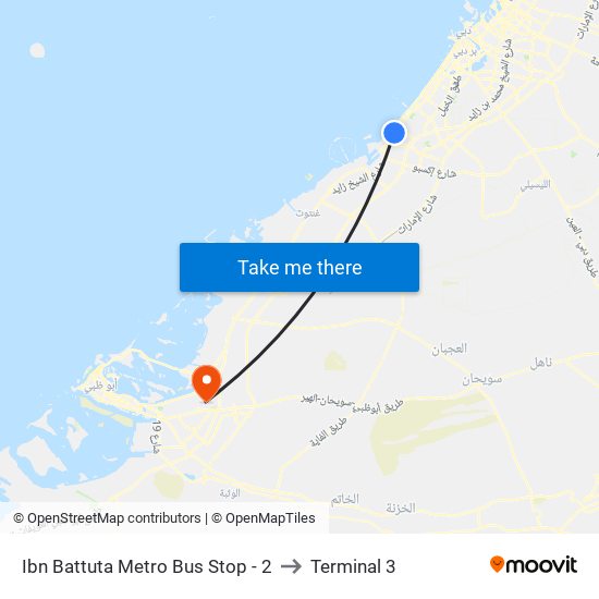 Ibn Battuta  Metro Bus Stop - 2 to Terminal 3 map