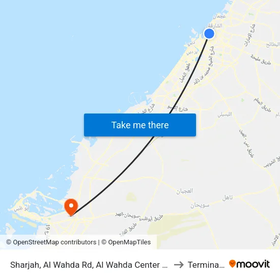Sharjah, Al Wahda Rd, Al Wahda Center 2 - 02 to Terminal 3 map
