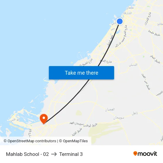Mahlab School - 02 to Terminal 3 map