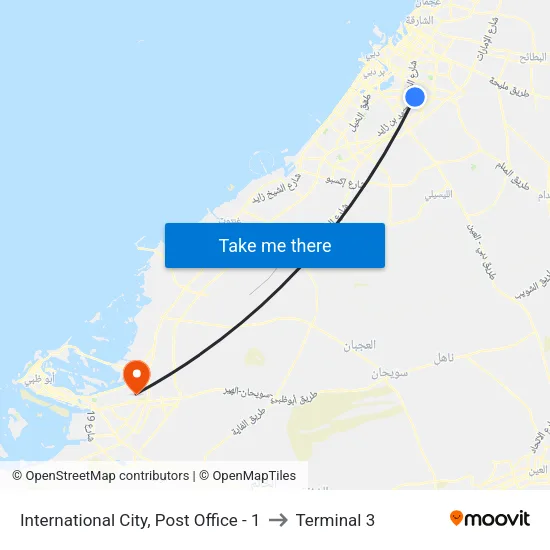 International City, Post Office - 1 to Terminal 3 map