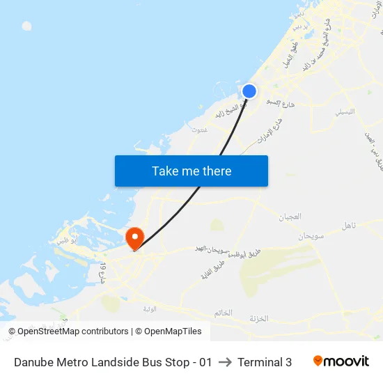 Danube Metro Landside Bus Stop - 01 to Terminal 3 map