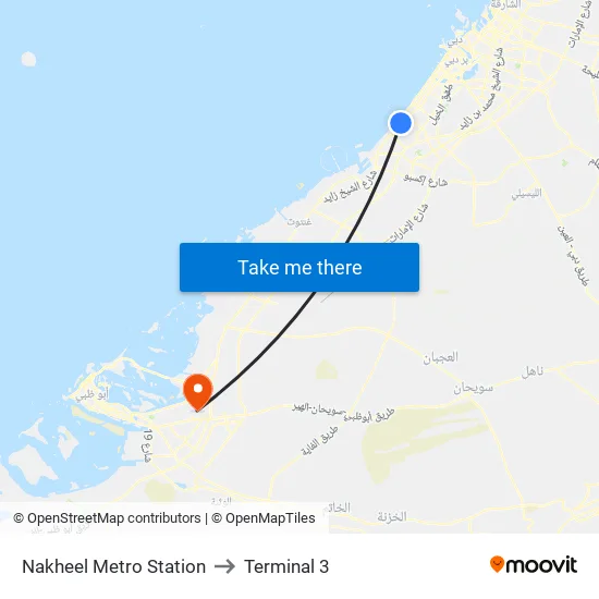 Nakheel Metro Station to Terminal 3 map