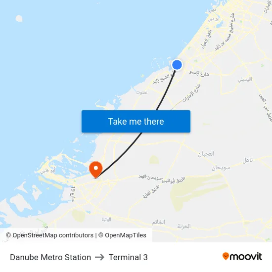 Danube Metro Station to Terminal 3 map