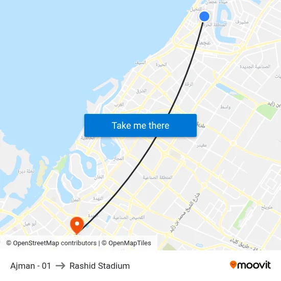 Ajman - 01 to Rashid Stadium map