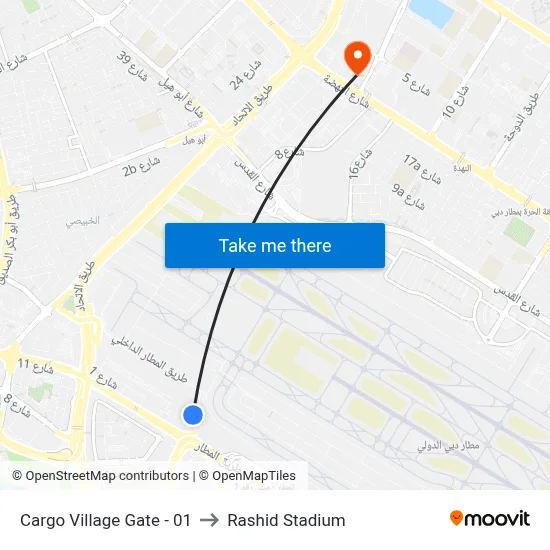 Cargo Village Gate - 01 to Rashid Stadium map